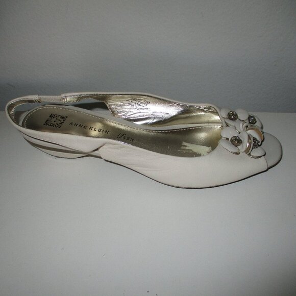 Anne Klein iflex "Ludwik" Womens Almond Leather Slingback Peep Flat NWD - 7.5M - Picture 3 of 10